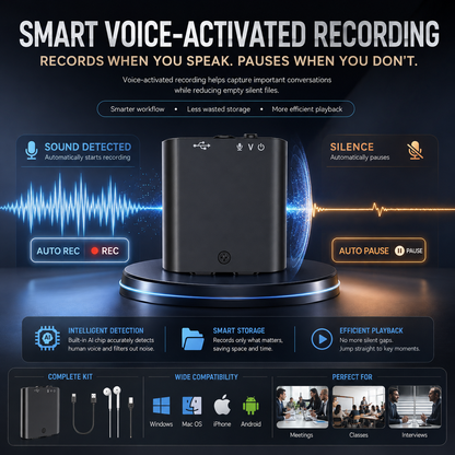 Mini Magnetic Voice Recorder – One-Touch Recording, AI Noise Reduction & OTG Transfer