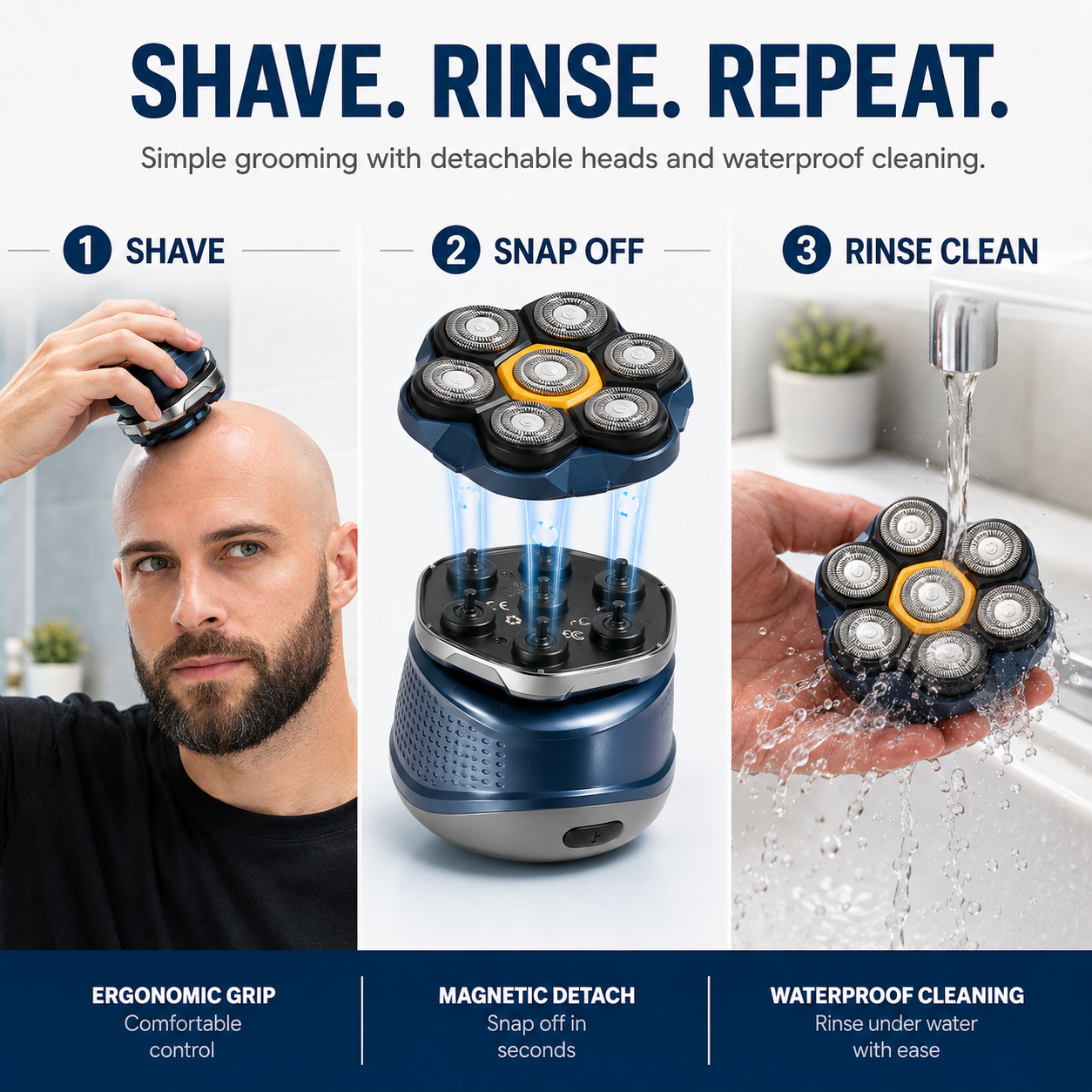 🔥 7D Floating Head Shaver for Men – Cordless Waterproof Electric Bald Head Razor