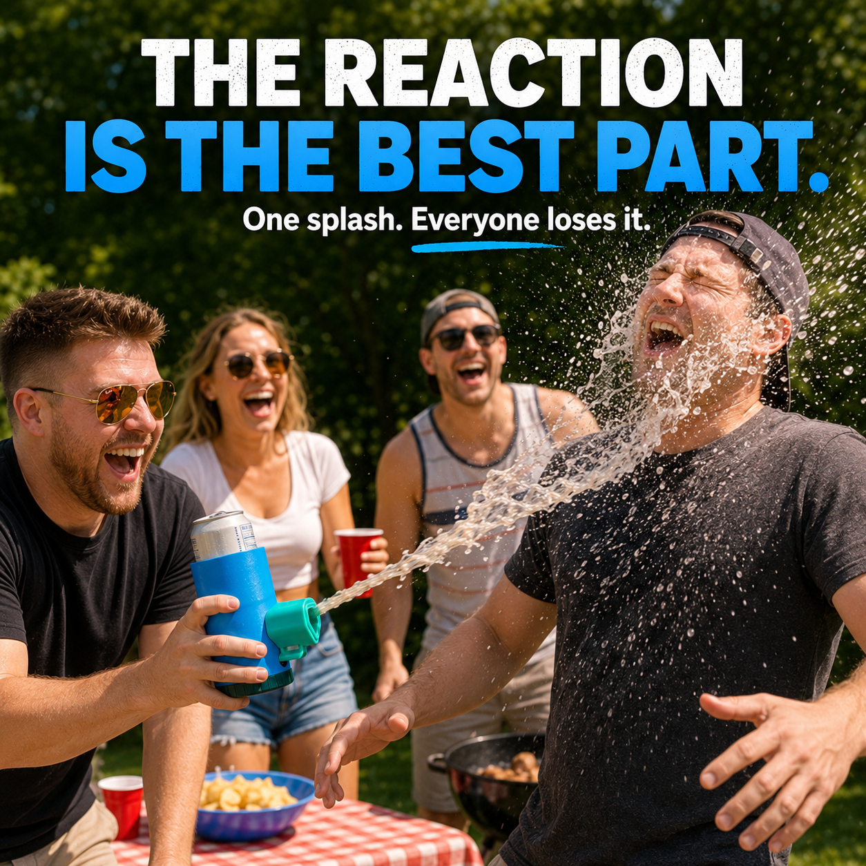 Funny splash reaction during Splash Roulette party game