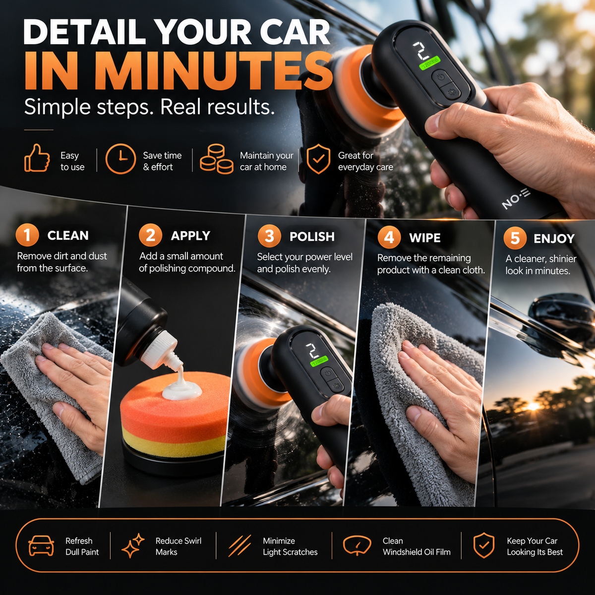 Cordless Car Polisher – 3-Speed Scratch & Shine Repair Tool