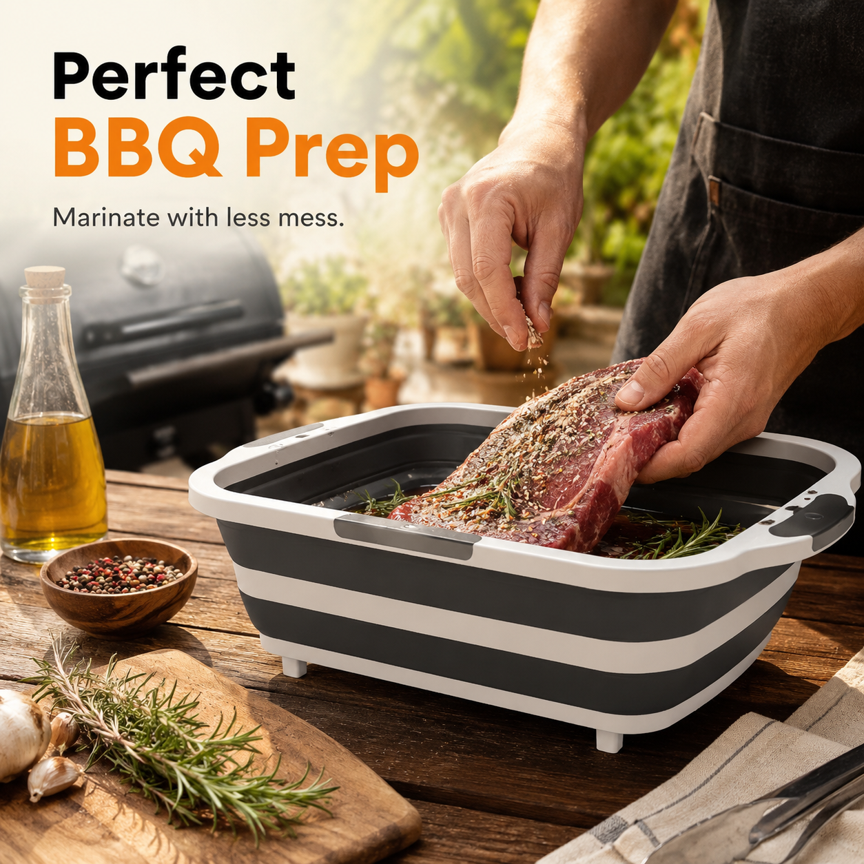 🔥 Foldable BBQ Prep Tub – The Space-Saving Cooking Helper for Grilling, Marinating & Outdoor Adventures