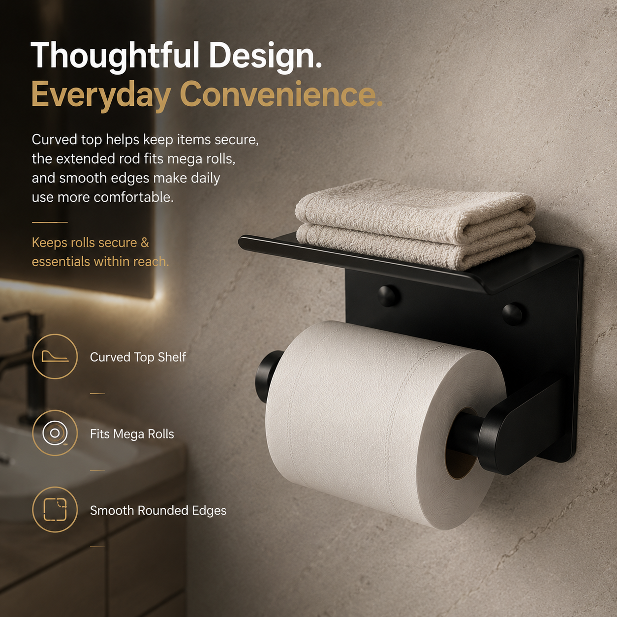 🧻 2pack -2-in-1 Toilet Paper Holder with Shelf – Space-Saving Bathroom Organizer