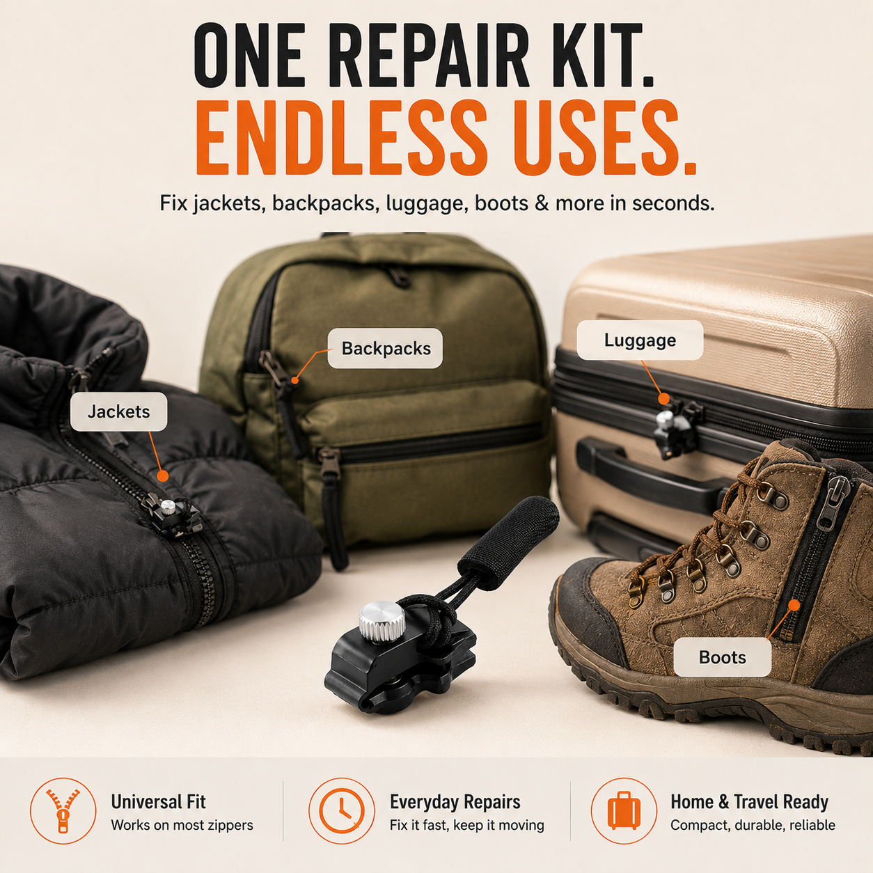🧥 Universal Zipper Repair Kit – Fix Broken Zippers In Seconds, No Sewing Required