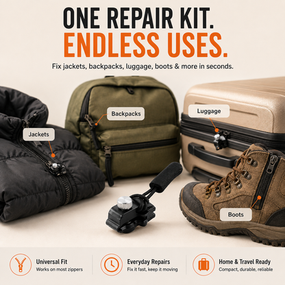 🧥 Universal Zipper Repair Kit – Fix Broken Zippers In Seconds, No Sewing Required