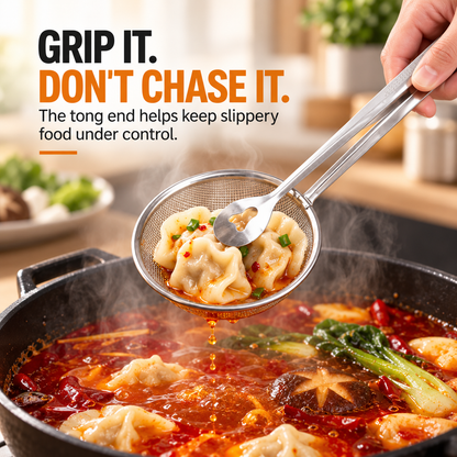 🔥 2pack-2-in-1 Stainless Steel Strainer Tongs – Grab, Drain & Serve with One Tool