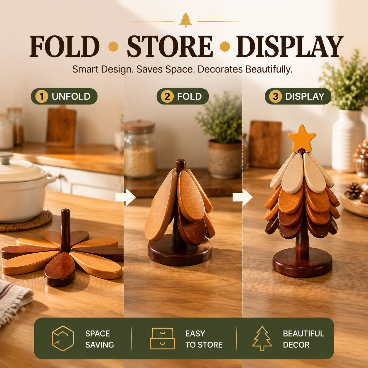 ✨ Magic Foldable Tree Trivet | Decor & Heat Resistant Table Protector
