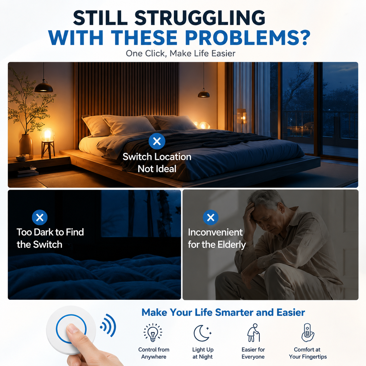 2026 Upgraded RF Remote Switch, Turn Off Lights from Bed, No WiFi Needed