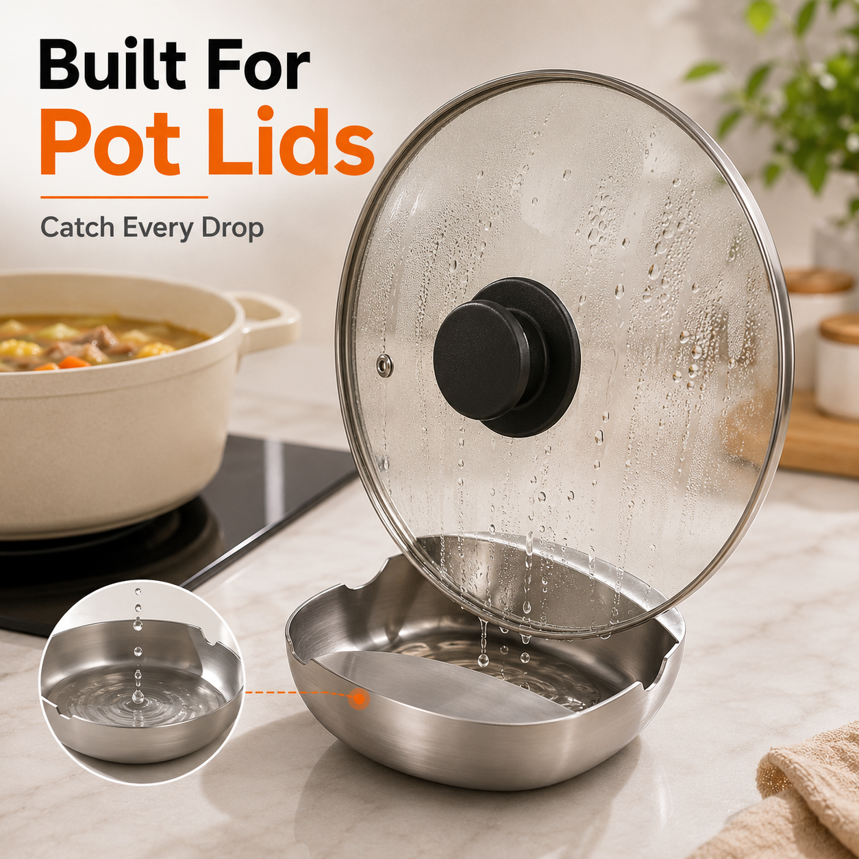 ✨ Stainless Steel Pot Lid & Spoon Rest – Keep Your Counter Clean While You Cook