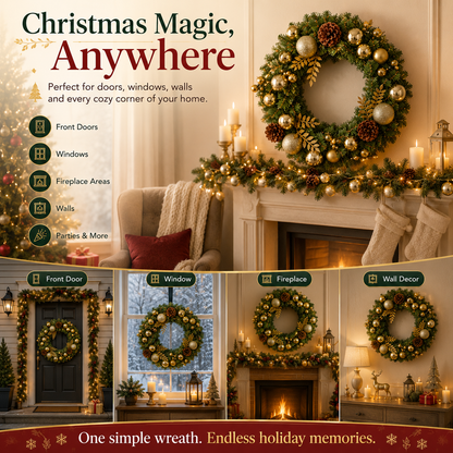 🎄 17.7" Christmas Wreath – Instant Holiday Magic for Your Home