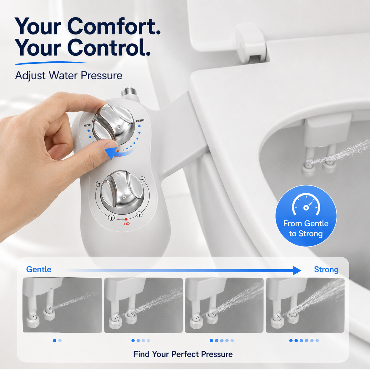 Non-Electric Bidet Attachment for Toilet – Dual Nozzle Front & Rear Wash, Adjustable Water Pressure, Eco-Friendly Toilet Seat Adapter for Personal Hygiene, Reduce Toilet Paper Use