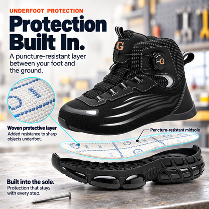 🥾 Men’s Steel Toe Work Boots – Twist-to-Fit, Breathable & Cushioned