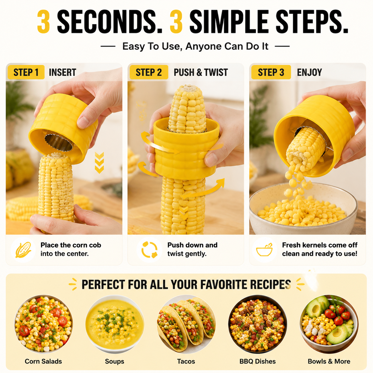 🌽 2pack-Stainless Steel Corn Kernel Stripper – Remove Fresh Corn Kernels in Seconds Without the Mess