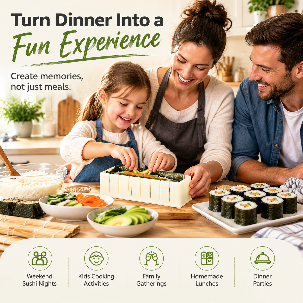 🍣 DIY Sushi Maker Mold Set – Easy Homemade Sushi Roll Tool For Beginners & Family Sushi Nights