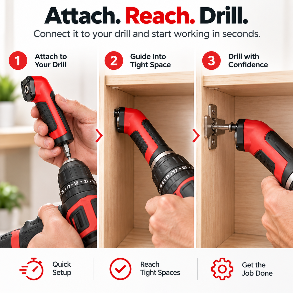 🔧 90° Right Angle Drill Adapter – Reach Tight Spaces Your Drill Can’t