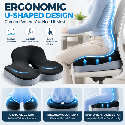 🪑 Ergonomic Memory Foam Seat Cushion – Ultimate Comfort Support for Office, Car & Home