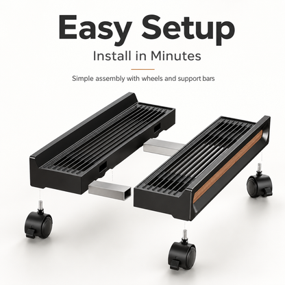 Mobile Computer Tower Stand – Adjustable CPU Holder with Wheels & Ventilated Base for Heat Dissipation