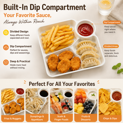 🍟 4PCS Snack Plate With Dip Compartment – Upgrade Your Snack Time With Easy Dipping & Better Sharing