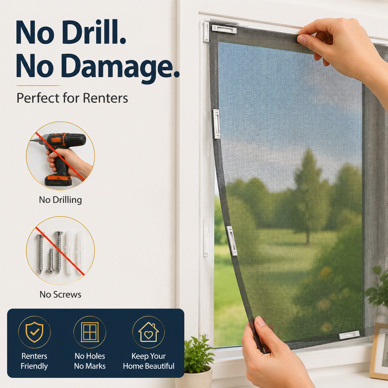 🪟 Magnetic Window Screen Kit – Cut-to-Fit No-Drill Mosquito Mesh for Any Window