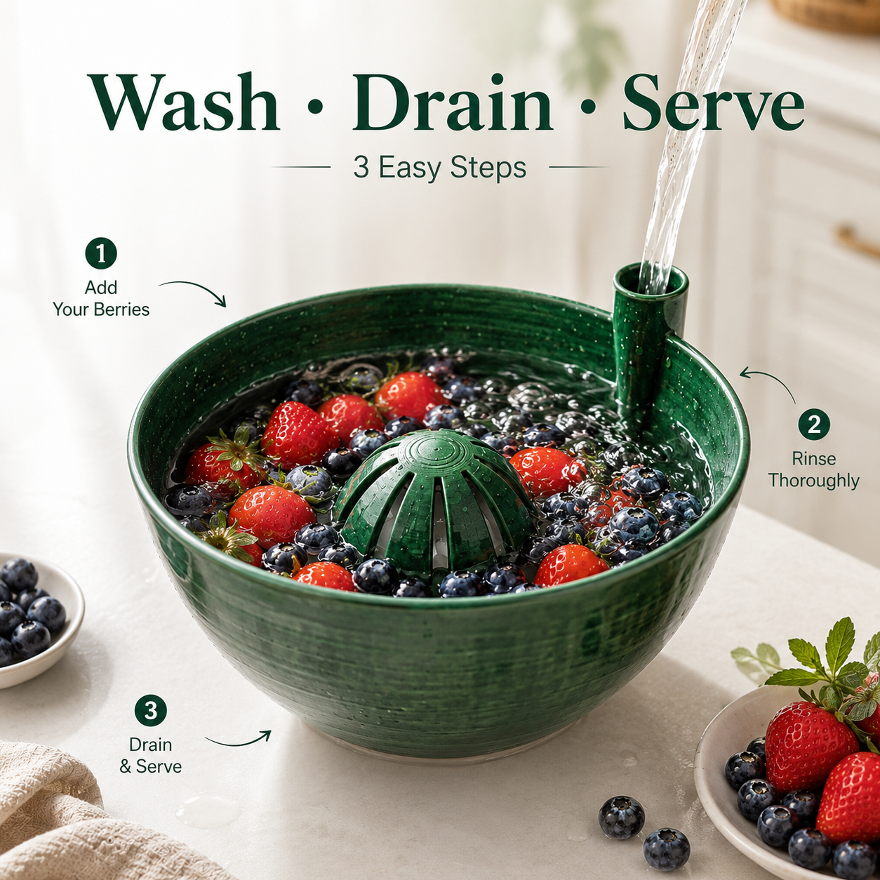 🥗 Self-Spinning Berry Washing Bowl – Effortless Fruit Cleaning & Serving Made Easy