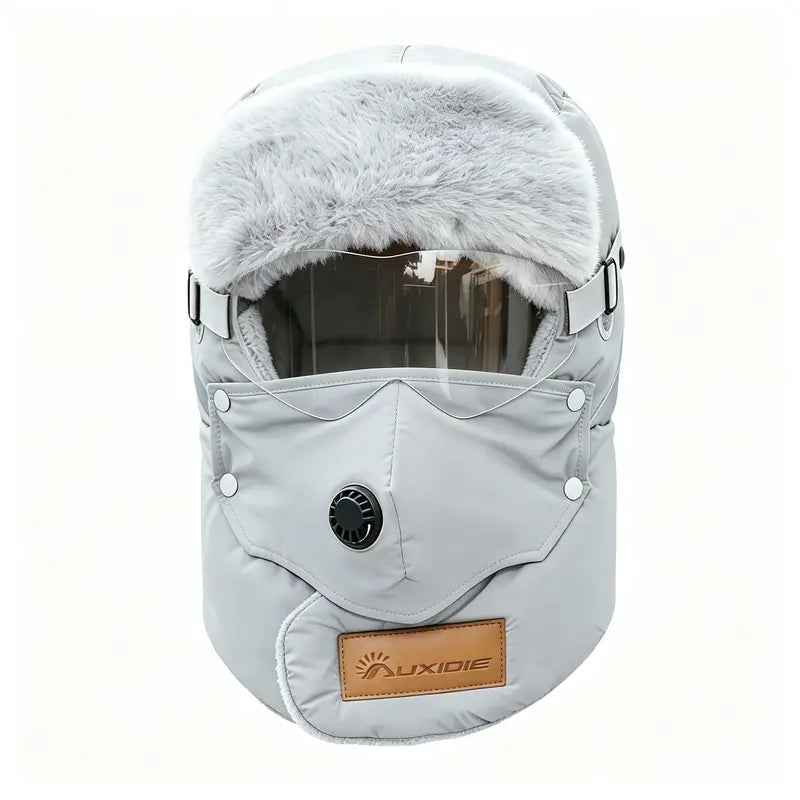 Unisex Outdoor Biking Hat with Goggles, Casual Style, Thick Inner Lining, Fleece Padding, Full Face Coverage, Warm Winter Sports & Outdoor Accessory