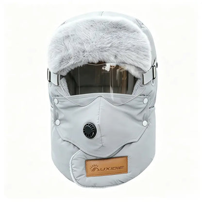 Unisex Outdoor Biking Hat with Goggles, Casual Style, Thick Inner Lining, Fleece Padding, Full Face Coverage, Warm Winter Sports & Outdoor Accessory