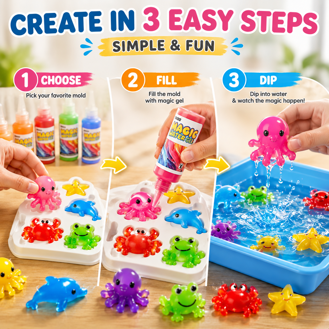 🌈 Magic Water Pets Kit – Create, Splash & Collect Cute Water Creatures