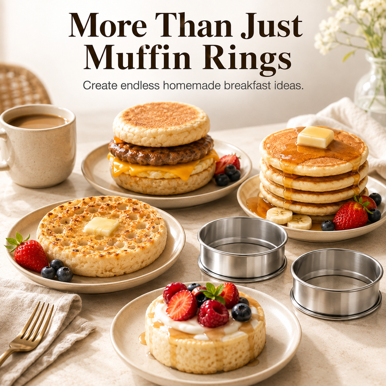🥞 Café-Style Breakfast Ring Molds – Stainless Steel English Muffin, Pancake & Egg Rings