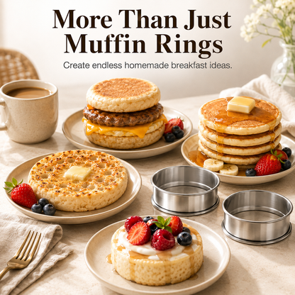 🥞 Café-Style Breakfast Ring Molds – Stainless Steel English Muffin, Pancake & Egg Rings