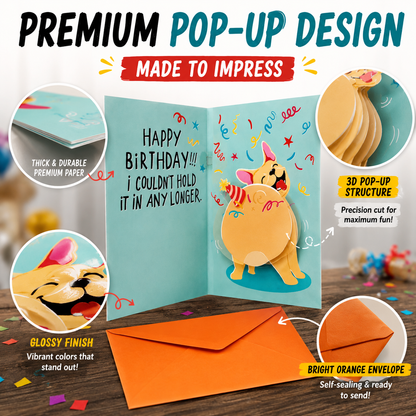 ⏰️Last Day 55% OFF  🎉 Funny Farting Dog Pop-Up Birthday Card 😂 | Sound & Motion Greeting Card