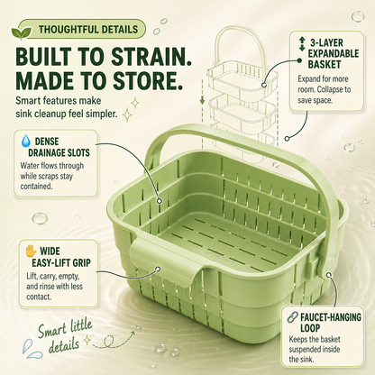 🧼 3-in-1 Collapsible Hanging Sink Strainer Basket – Rinse, Drain & Organize