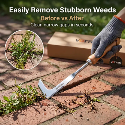 VOTREK Crack Weeder Tool Set with Gloves, Complete Crevice Weeding Kit for Sidewalk Cracks, Driveway, Patio Pavers, L Shaped Manual Weed Puller Remover, Garden Gift for Gardeners