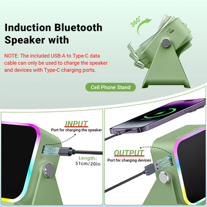 📱5-in-1 Smart Induction Speaker Stand | Bluetooth Speaker, RGB Light & Power Bank