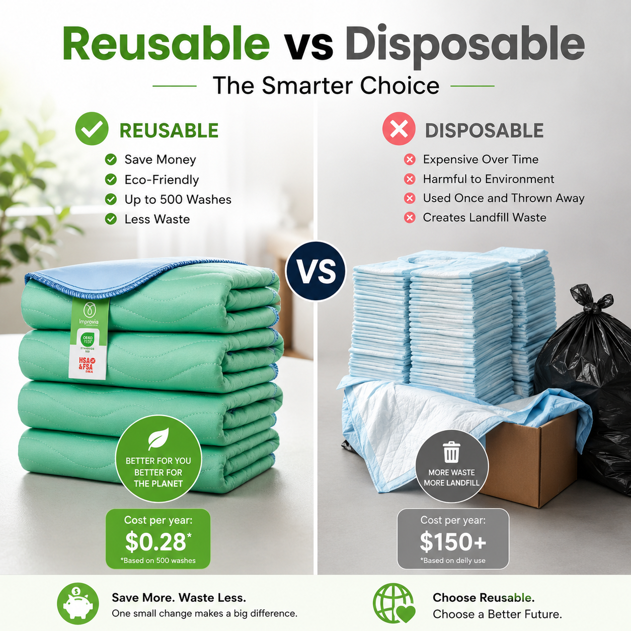 💧 Reusable Washable Underpads – 100% Leakproof Bed Protection for Adults, Kids & Pets | 500+ Washes