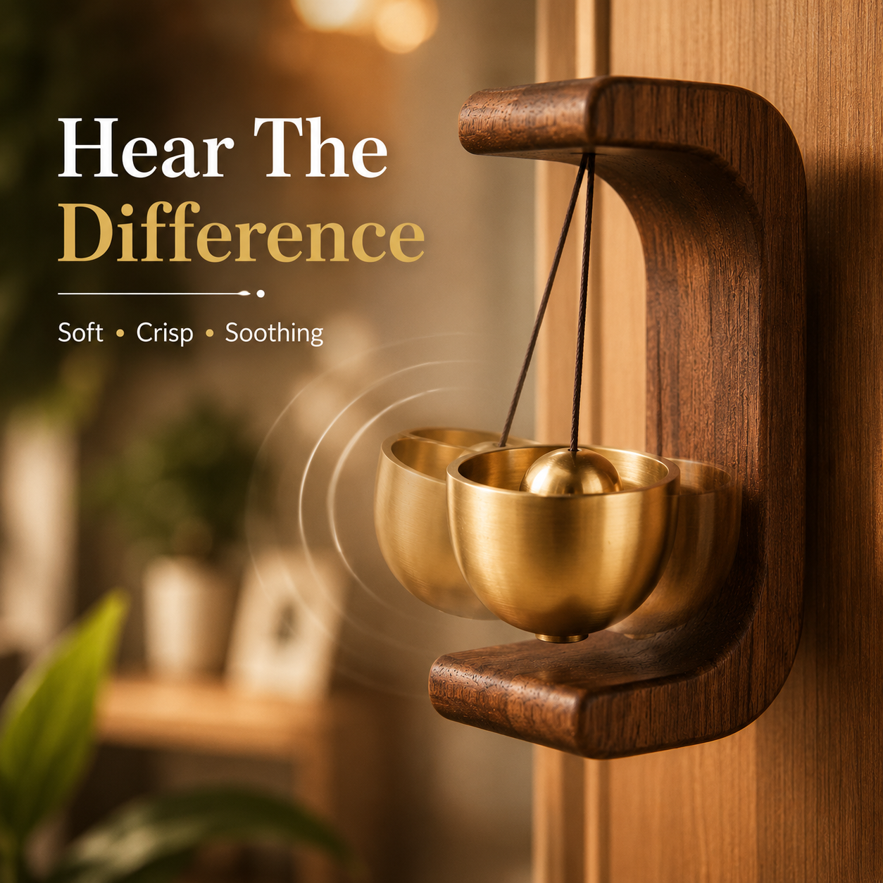 🎐 Magnetic Wooden Door Chime with Nano Adhesive – Handcrafted Brass Entry Bell