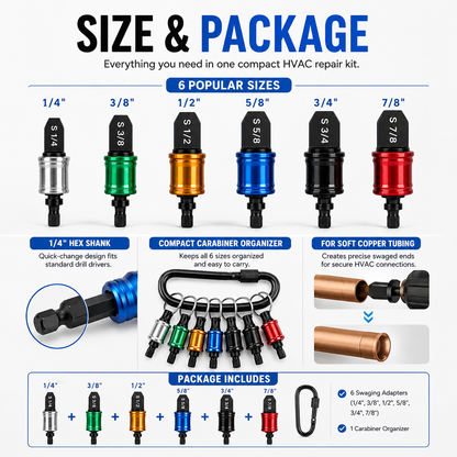 ⚡ 6-Size Copper Pipe Swaging Drill Bit Set – Quick-Change HVAC Tube Expander Tool