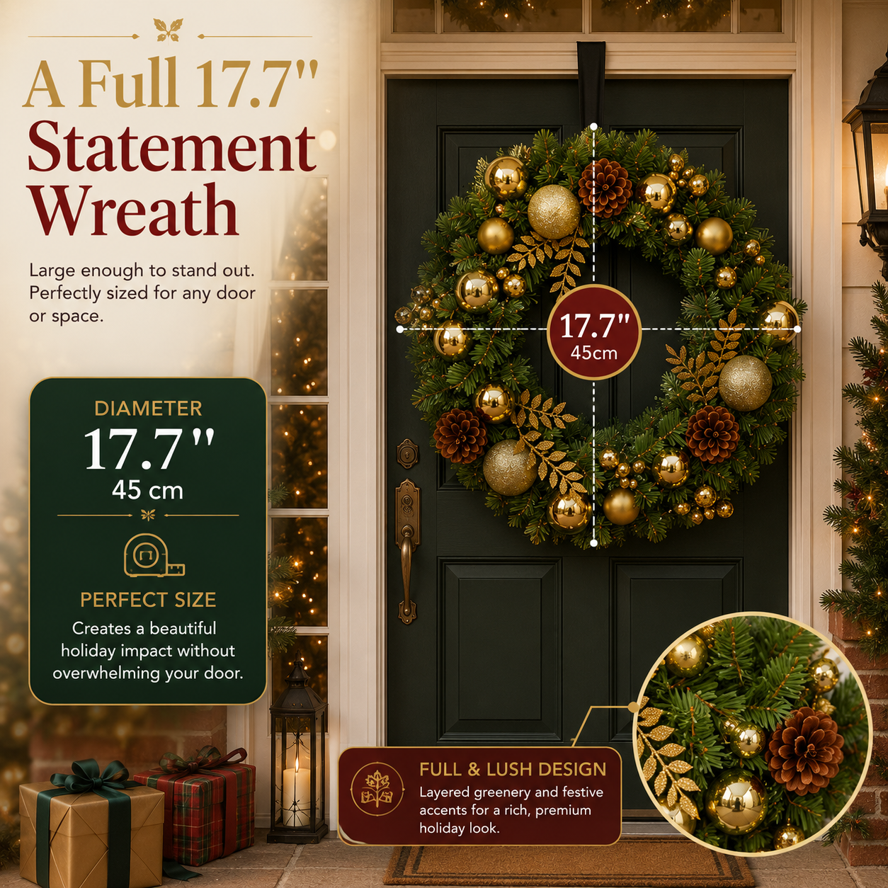 🎄 17.7" Christmas Wreath – Instant Holiday Magic for Your Home