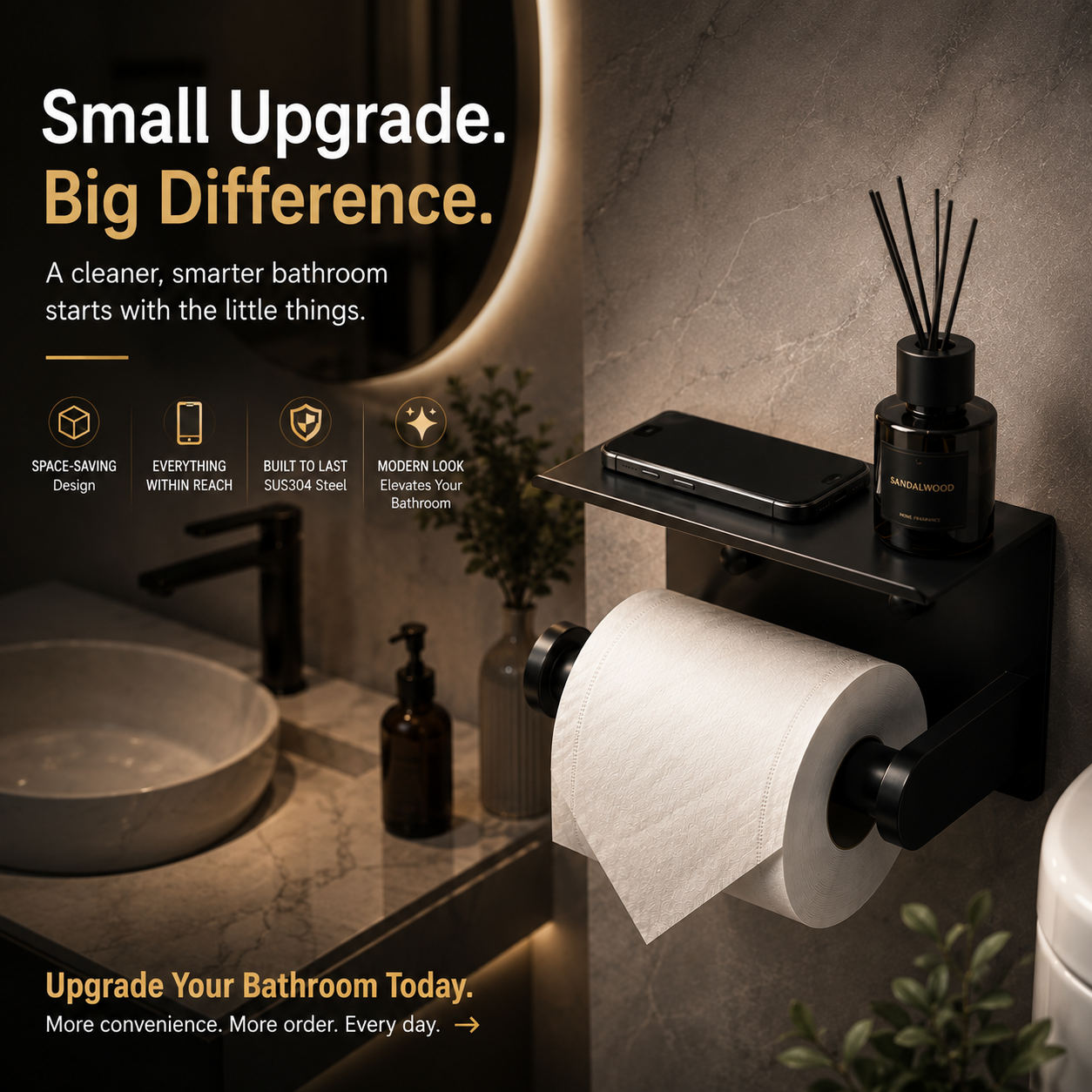 🧻 2pack -2-in-1 Toilet Paper Holder with Shelf – Space-Saving Bathroom Organizer