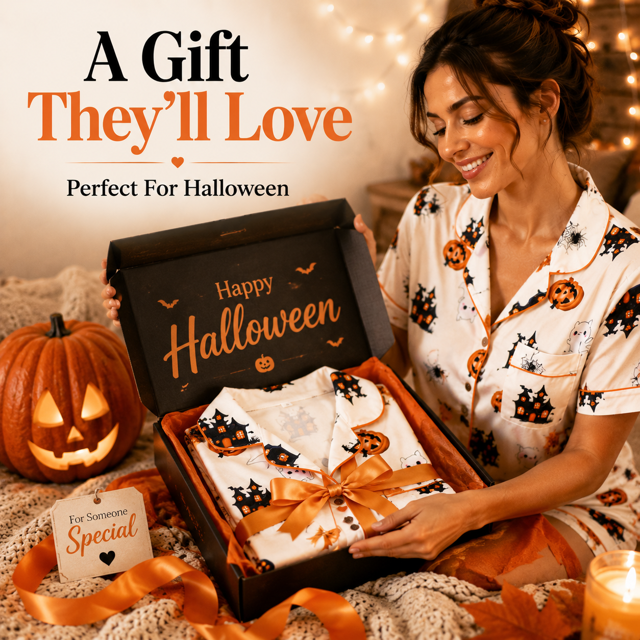 🎃 Spooky Season Pajama Set | Cute Ghost Print Sleepwear 👻