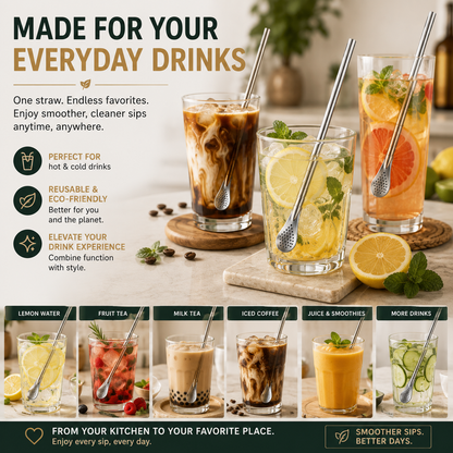 🥤 2-in-1 Stainless Steel Filter Straw – Sip, Stir & Filter With Ease
