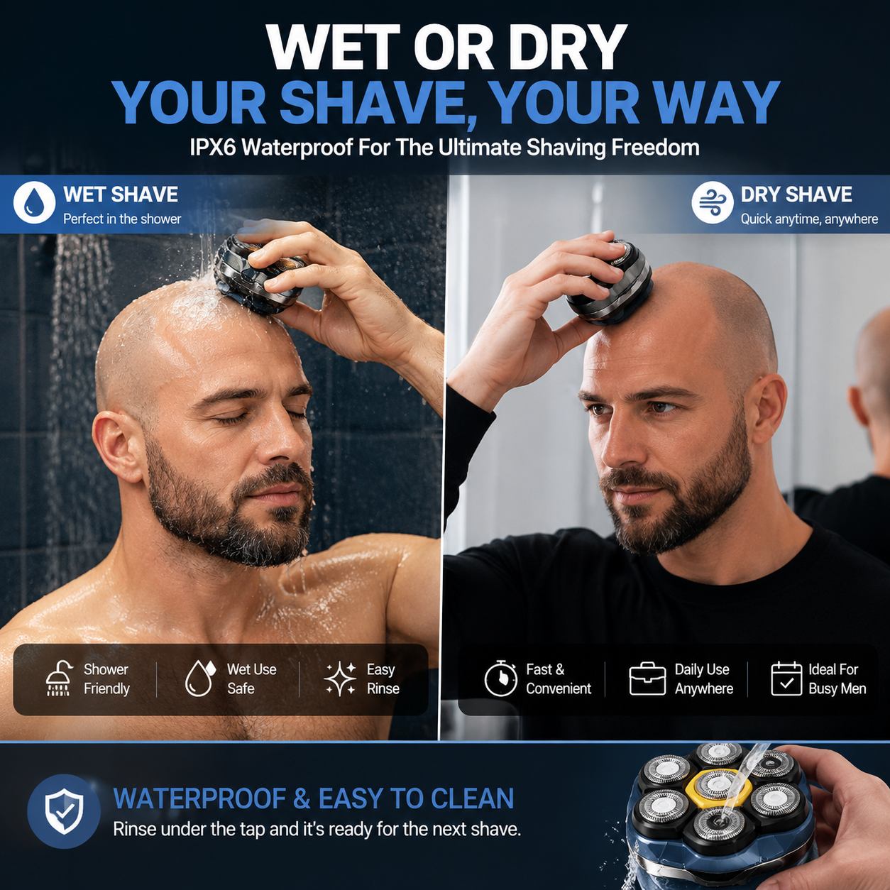 🔥 7D Floating Head Shaver for Men – Cordless Waterproof Electric Bald Head Razor