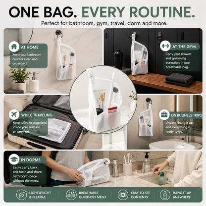 🧼 2-Pack Portable Quick-Dry Mesh Toiletry Bags – Hanging Travel Organizers with Toothbrush Slots