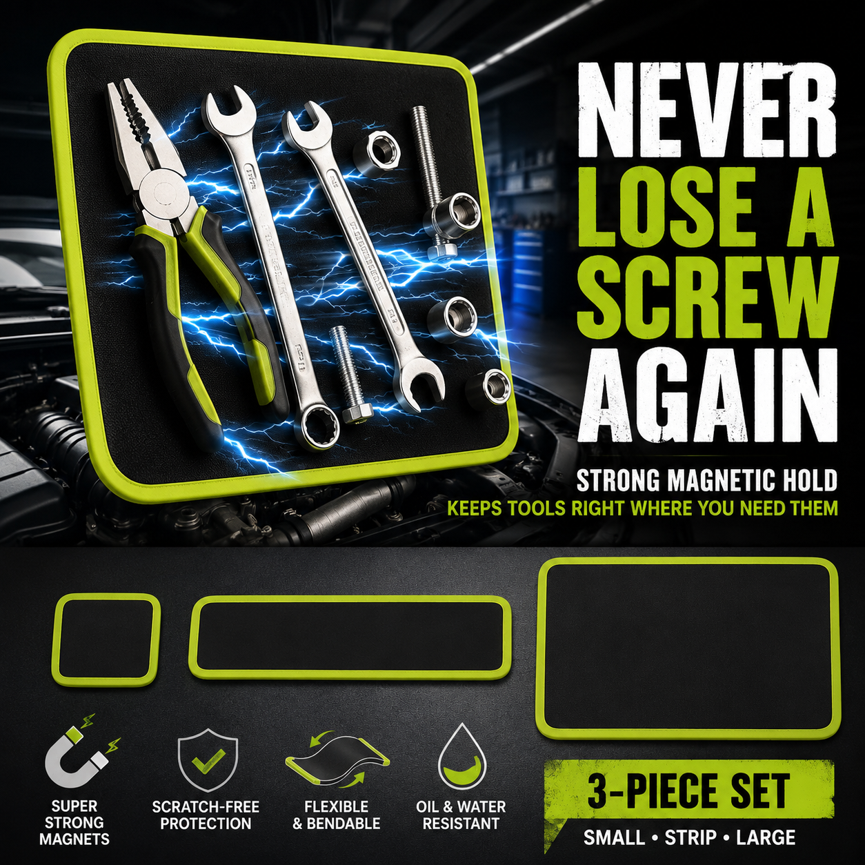 🧲 SEESE 3PC Flexible Magnetic Tool Mat & Tray Holder