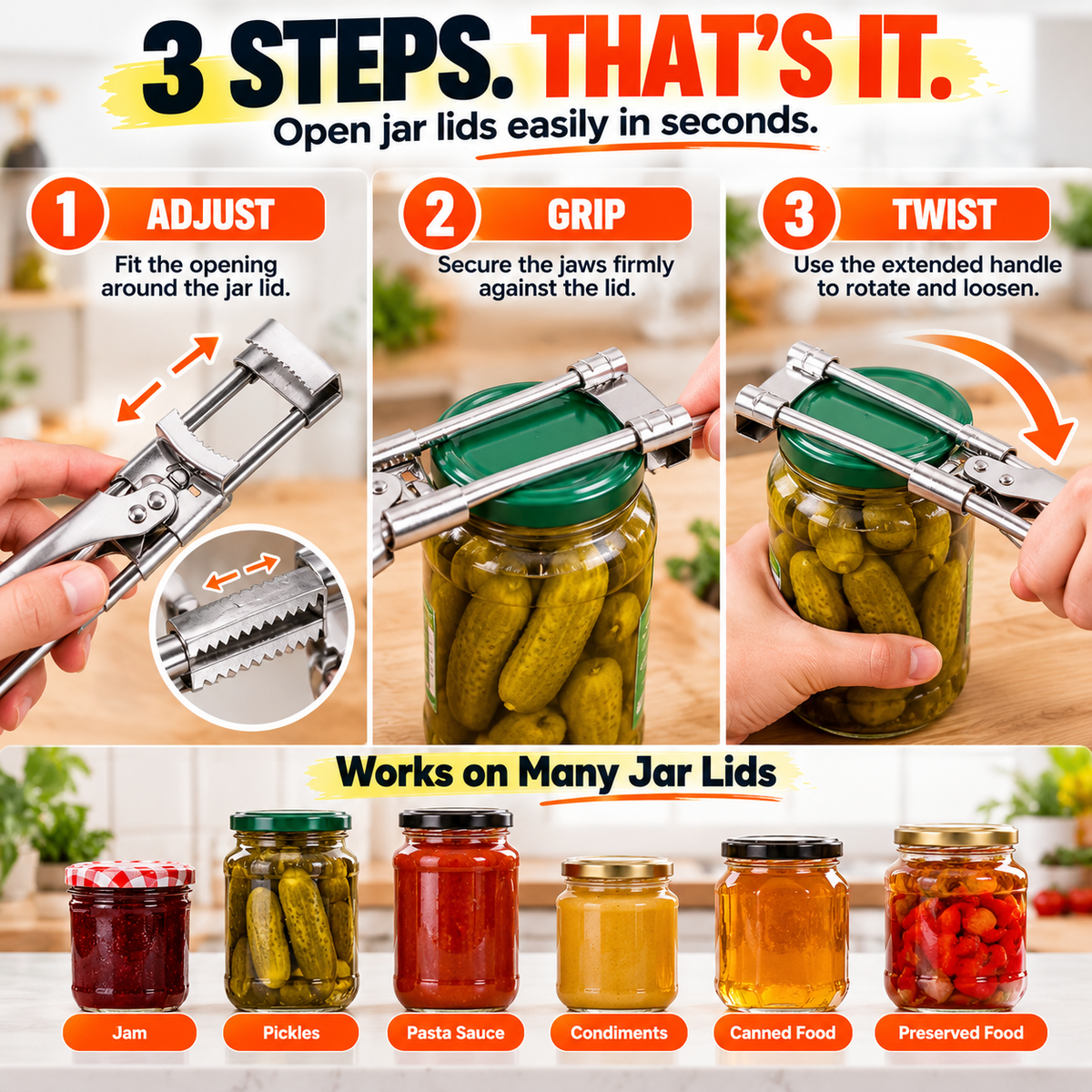 🫙 Easy-Grip Adjustable Jar Opener – Open Stubborn Lids With Less Effort