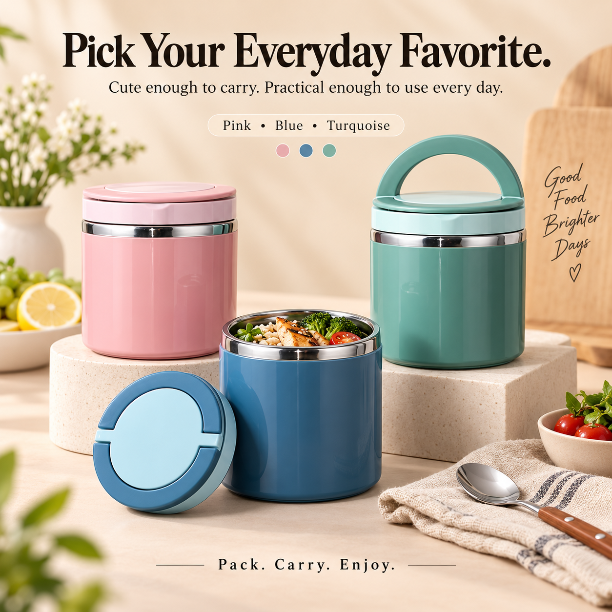 🥗 630ML Portable Stainless Steel Lunch Container with Carry Handle