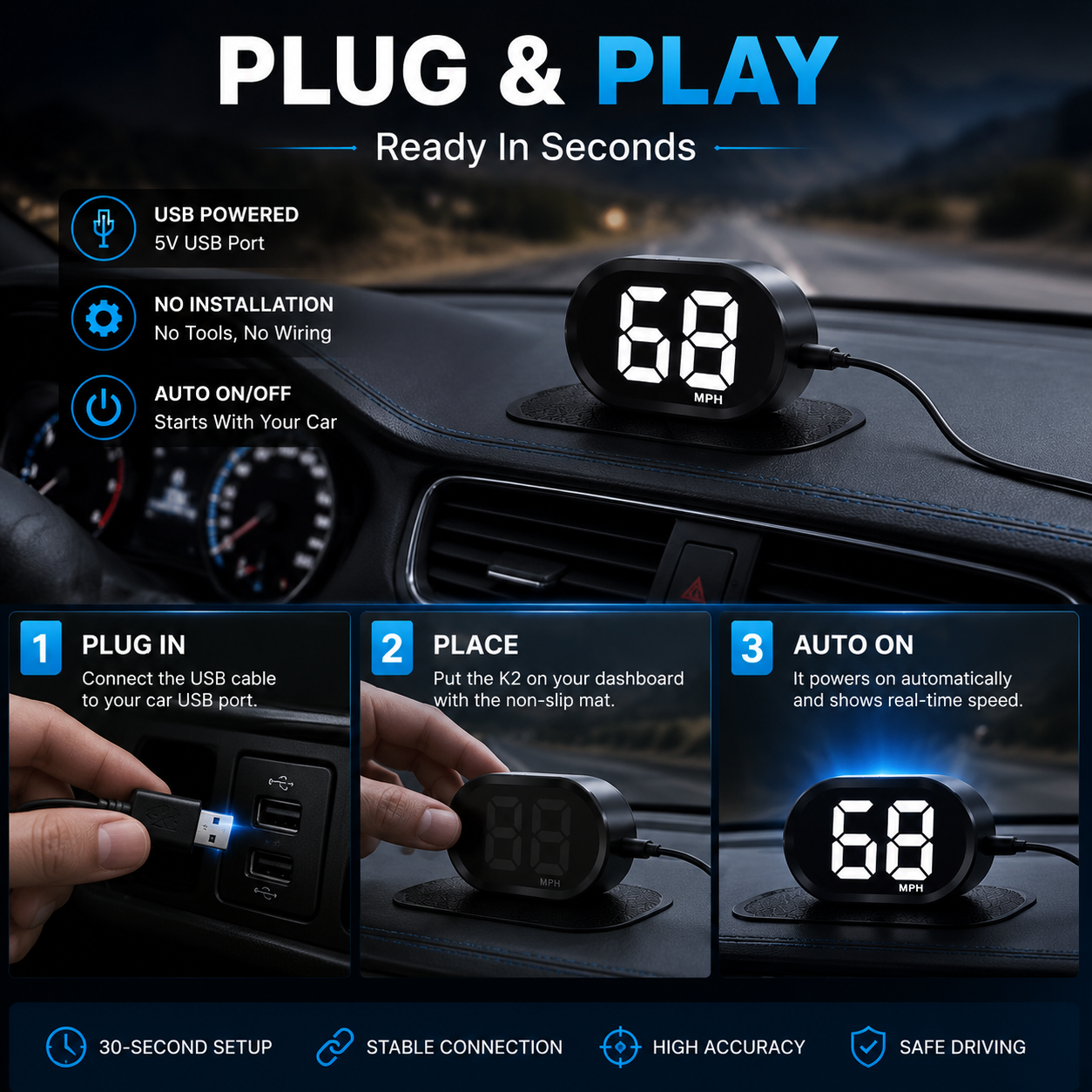 🔥 LAST DAY 50% OFF!🚗 K2 GPS Head-Up Display Speedometer – Plug & Play HUD for Any Vehicle