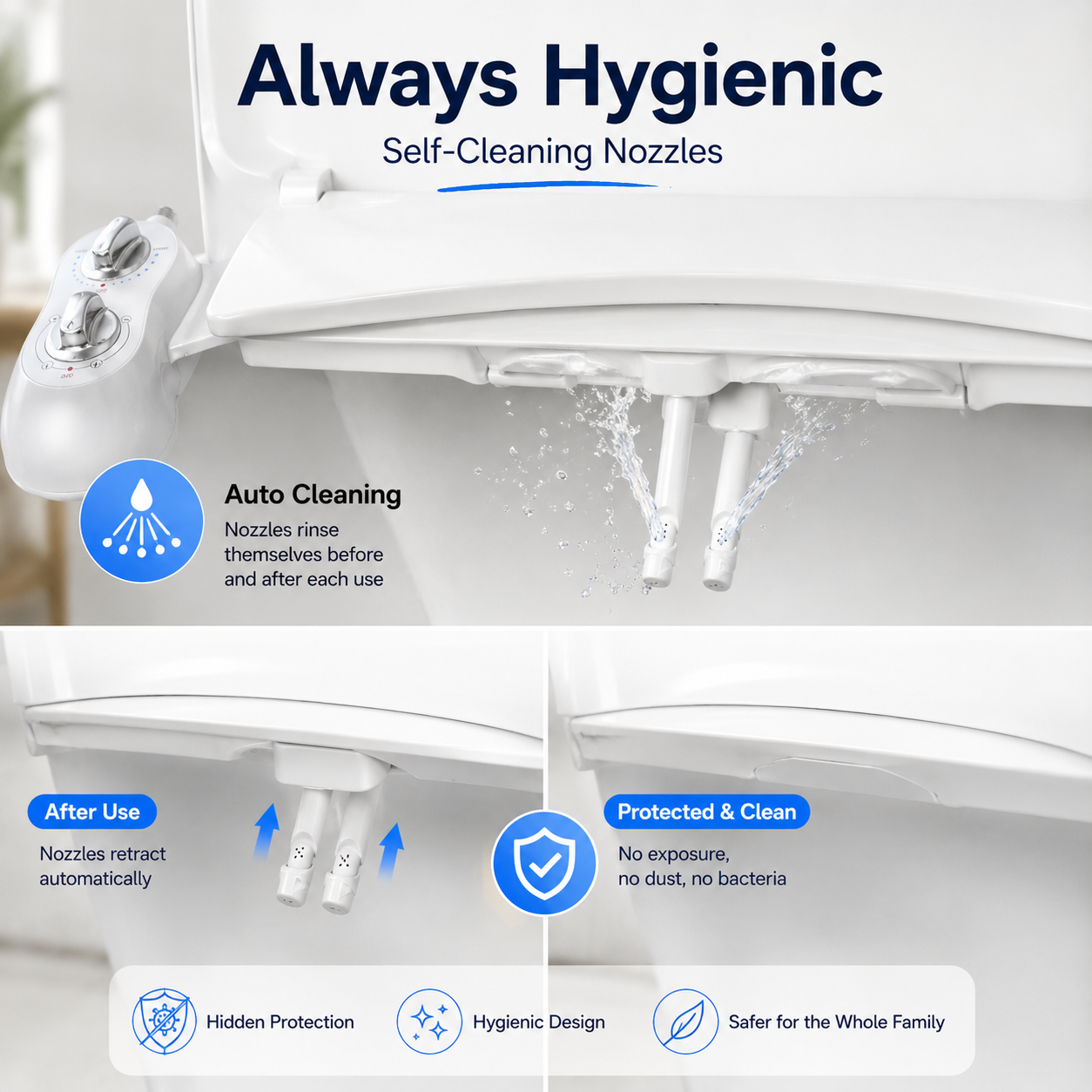 Non-Electric Bidet Attachment for Toilet – Dual Nozzle Front & Rear Wash, Adjustable Water Pressure, Eco-Friendly Toilet Seat Adapter for Personal Hygiene, Reduce Toilet Paper Use