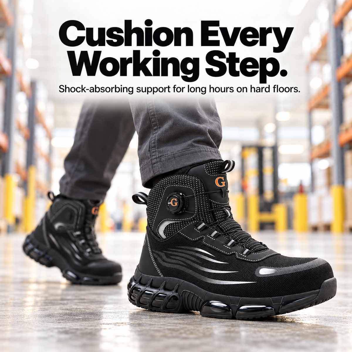 🥾 Men’s Steel Toe Work Boots – Twist-to-Fit, Breathable & Cushioned