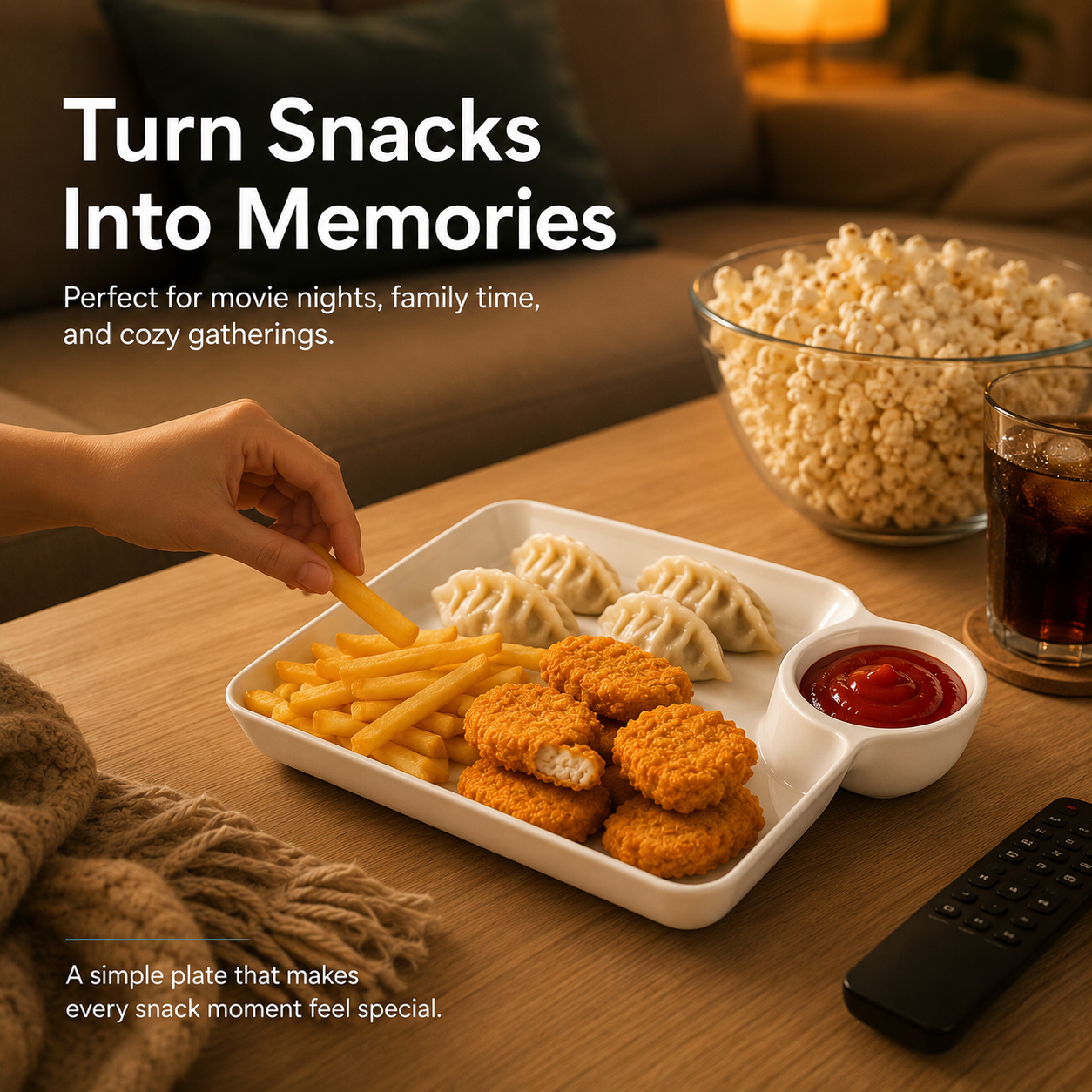 🍟 4PCS Snack Plate With Dip Compartment – Upgrade Your Snack Time With Easy Dipping & Better Sharing
