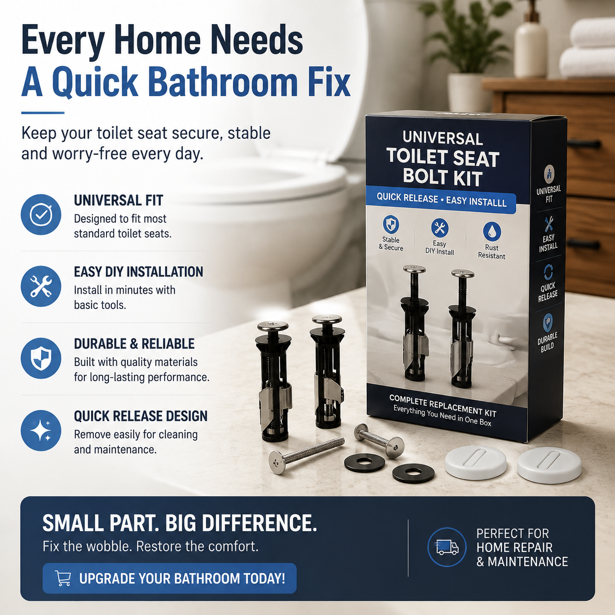 🚽 2-Pack Universal Toilet Seat Fix Kit – Stop The Wobble Fast