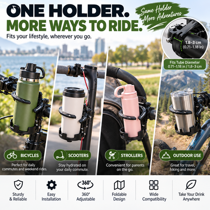🚴 Foldable 360° Rotating Bike Cup Holder – Adjustable Space-Saving Drink Mount